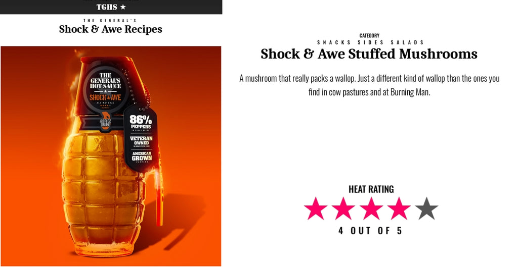 Shock & Awe Stuffed Mushrooms - General's Hot Sauce