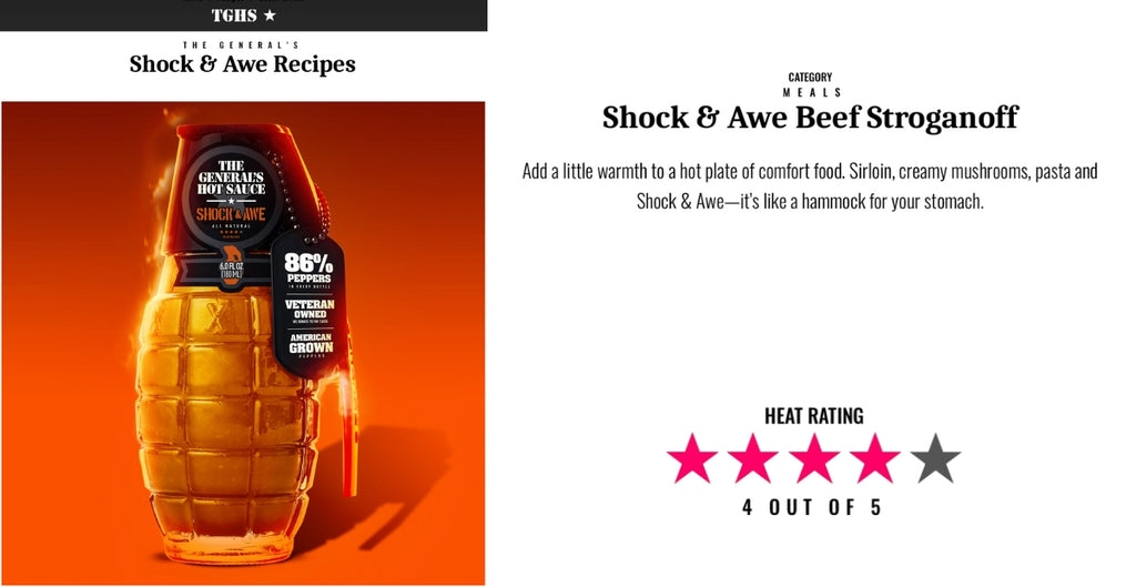 Shock & Awe Beef Stroganoff - General's Hot Sauce