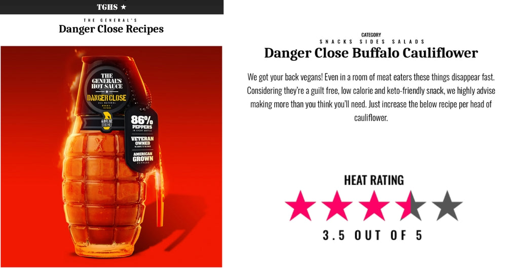 Danger Close Buffalo Cauliflower - General's Hot Sauce