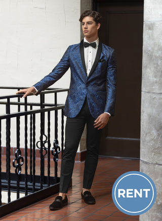 Slim Fit Cobalt Blue Paisley Aries Tuxedo - Mark of Distinction