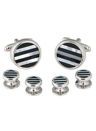 Striped Onyx Mother Of Pearl Tuxedo Cufflinks Studs CD-2107-FBA