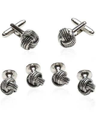 Silver Knot Tuxedo Cufflinks And Studs Set CD-474-FBA