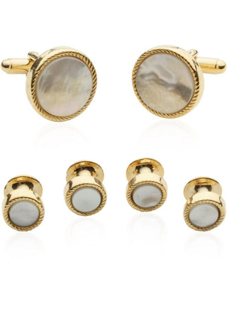 Ribbed Mother Of Pearl Gold Tuxedo Cufflinks & Studs CD-1526-FBA