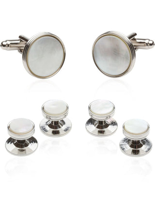 Classic Tuxedo Cufflinks Studs With Mother Of Pearl Silver CD-520-FBA