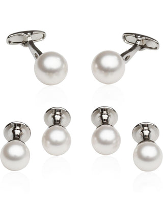 White Swarovski Pearl Formal Set Cufflinks & Studs CD-1342-FBA