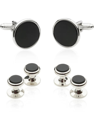 Tuxedo Cufflinks And Studs - Black Onyx With Silver Tone CD-1525-FBA