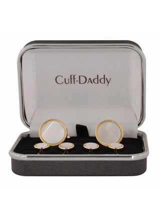 Ribbed Mother Of Pearl Gold Tuxedo Cufflinks & Studs CD-1526-FBA