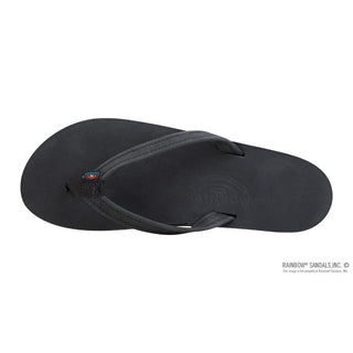 Women's Thin Strap Single Layer Premier Leather Flip Flop-Black